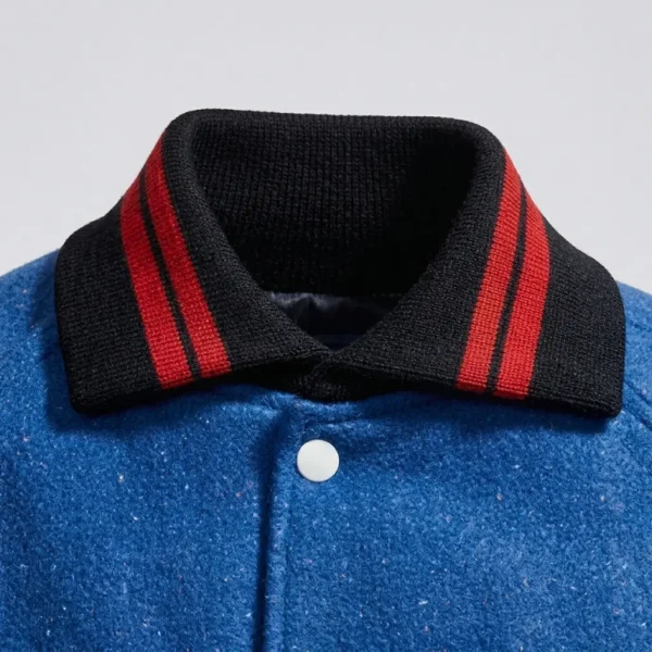 Hug knit collar varsity jacket.