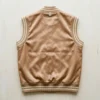 Light brown satin varsity vest back.