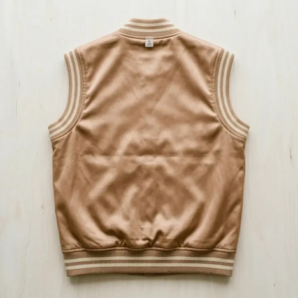 Light brown satin varsity vest back.