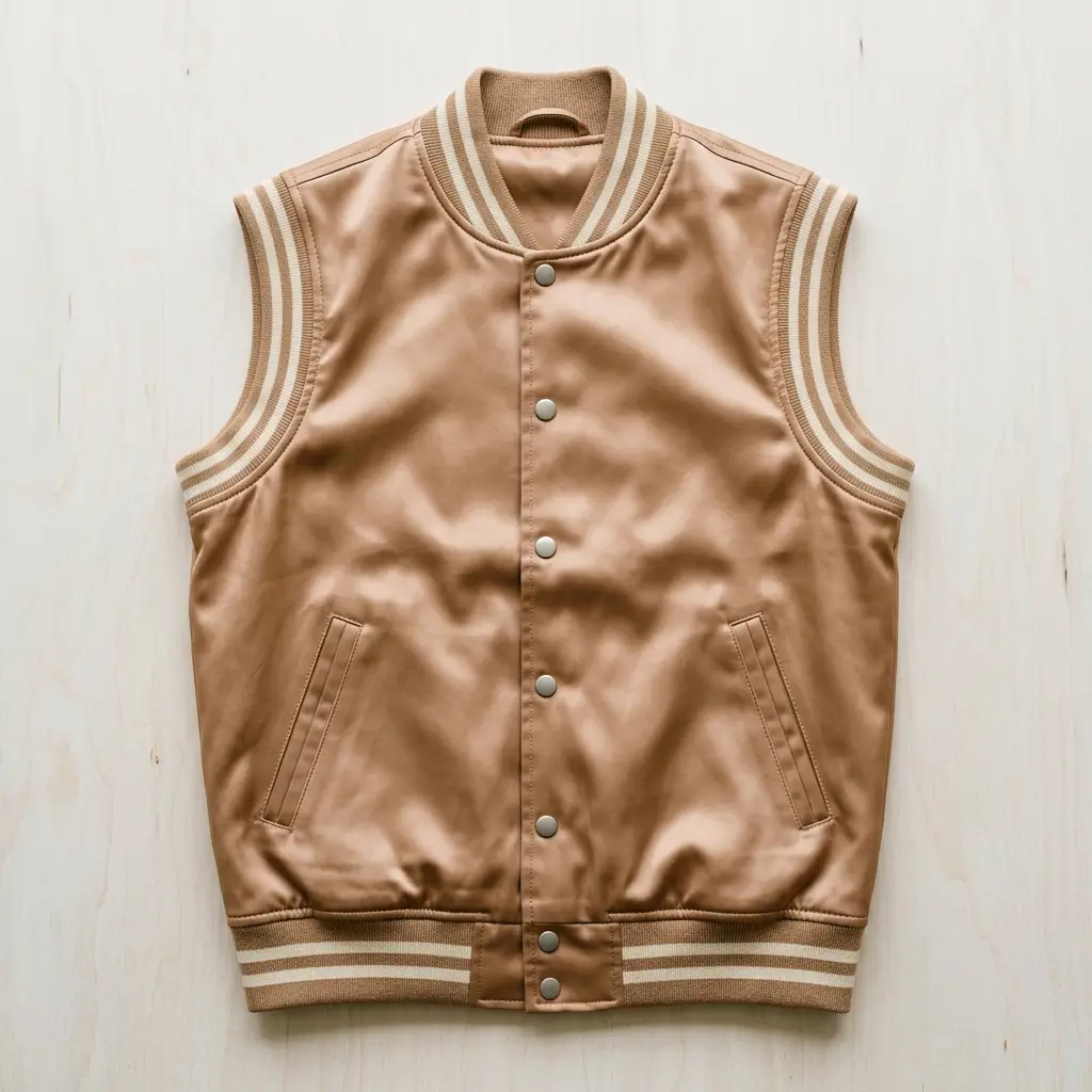 Light brown satin varsity vest.