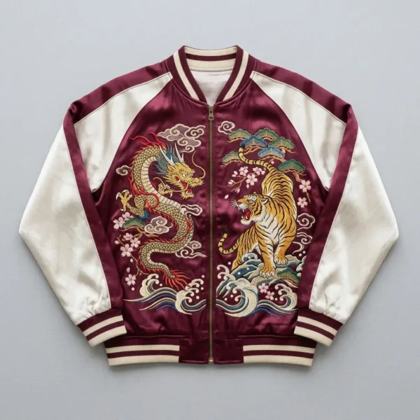 Maroon and cream souvenir sukajan jacket.