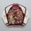 Maroon and cream satin souvenir sukajan jacket back.