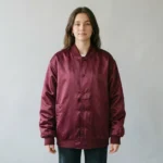 Maroon oversized satin jacket.
