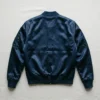 Navy blue satin ma 1 flight bomber jacket back.