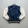 Navy cream embroidered satin varsity jacket back.
