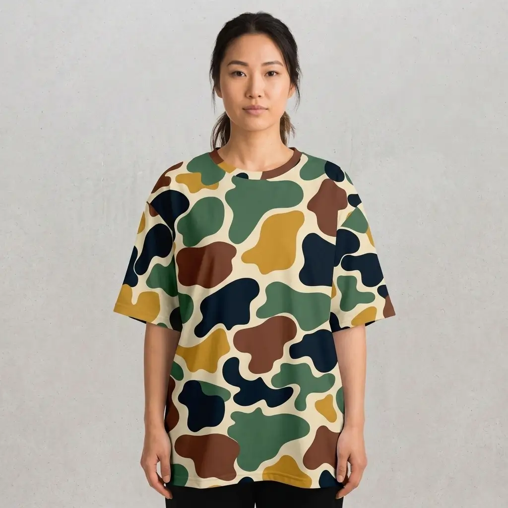 Oversized fit blank duck camo t-shirt front.