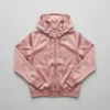 Pink hooded satin jacket.