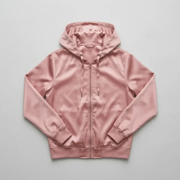 Pink hooded satin jacket.