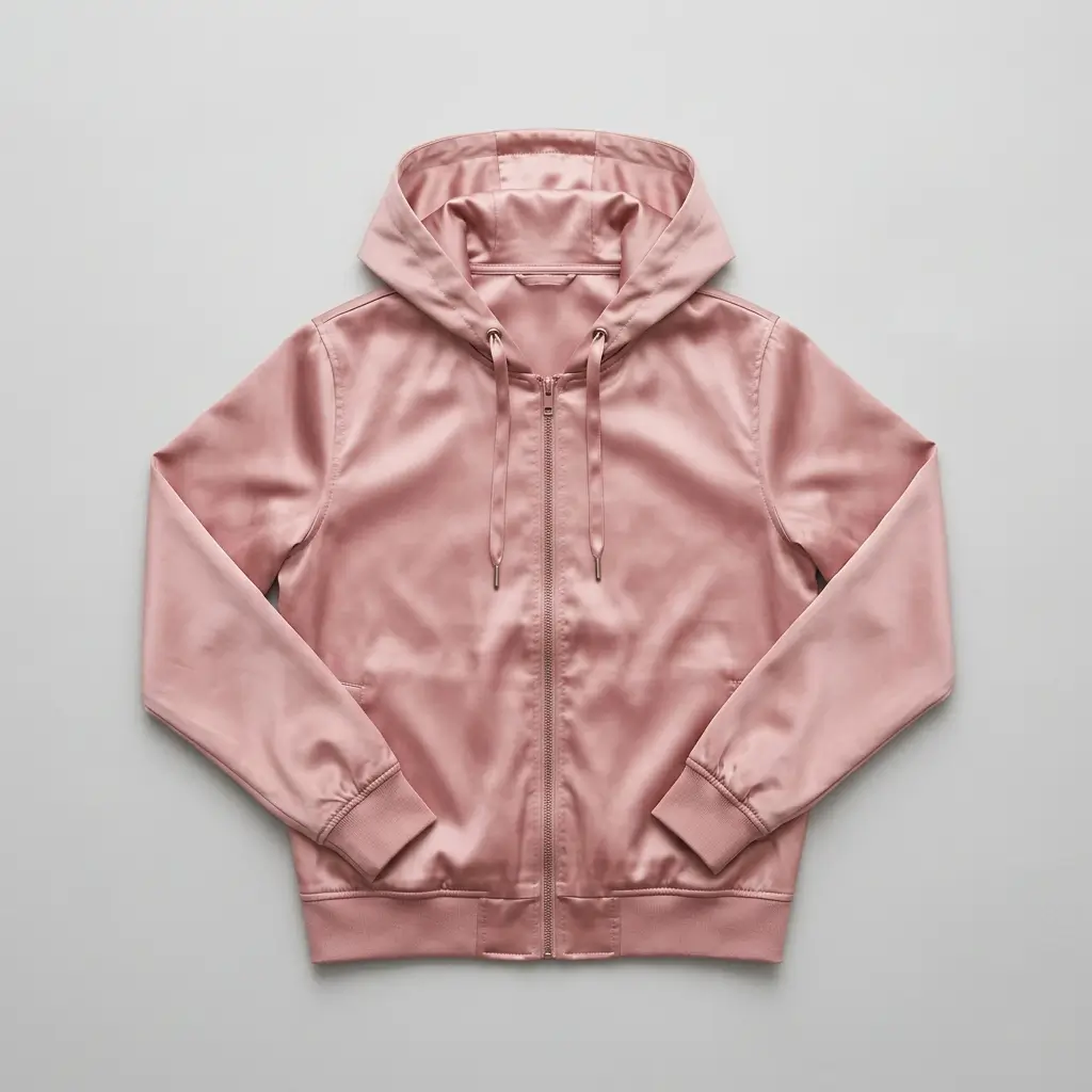 Pink hooded satin jacket.