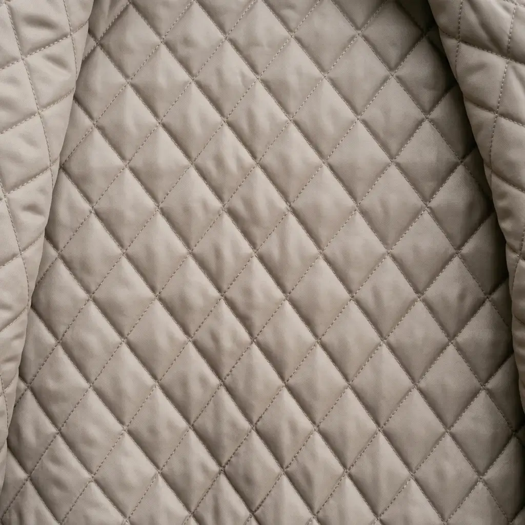 Quilted polyester inner lining closeup.