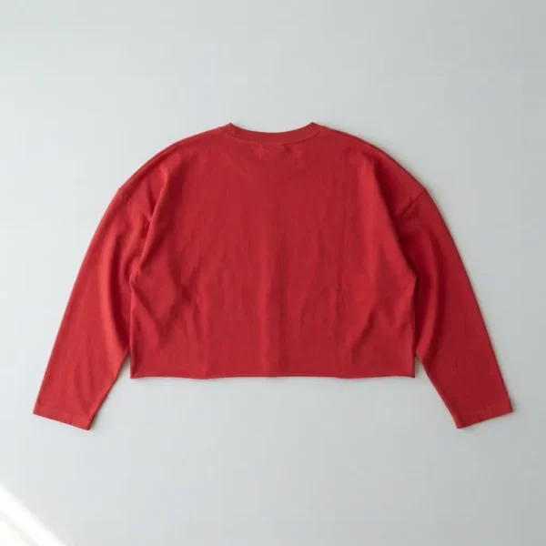 Red cropped long sleeve oversized t-shirt back.