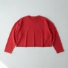 Red cropped long sleeve oversized t-shirt front.