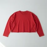 Red cropped long sleeve oversized t-shirt front.