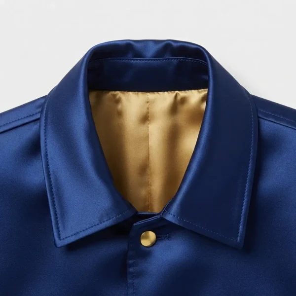 Satin jacket byron collar closeup.