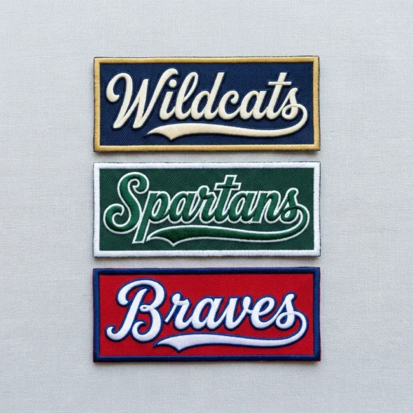 Script team name varsity patches.
