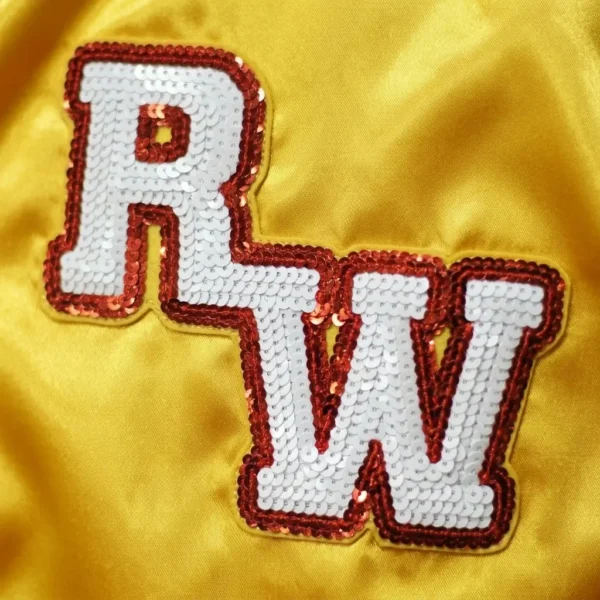 Sequin embroidery closeup satin jacket.