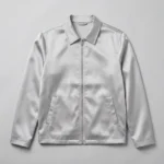 Simple byron collar silver zippered satin jacket.