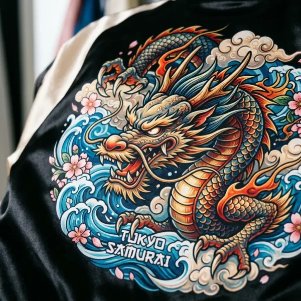 Sublimated satin jacket closeup.