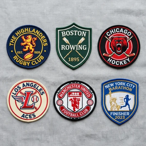 Varsity embroidered sports patches.