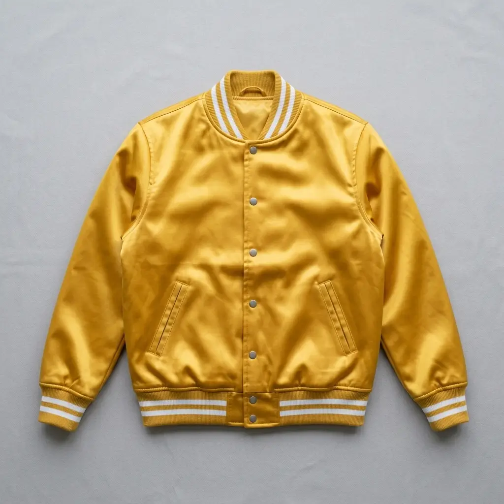 Yellow satin varsity jacket.
