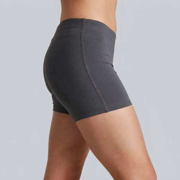 Side view of 3-inch inseam booty shorts.