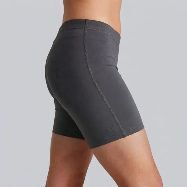 Side view of 5-inch inseam booty shorts.