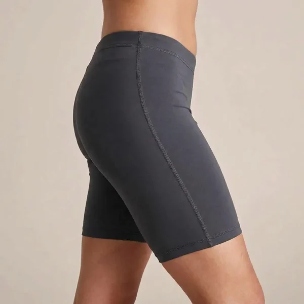 Side view of 7-inch inseam booty shorts.