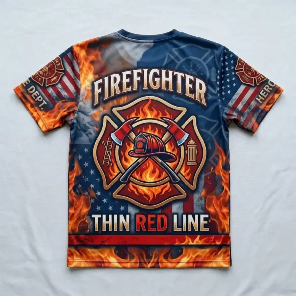 All over printed firefighter t-shirt back.