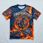 All over printed firefighter t-shirt front.