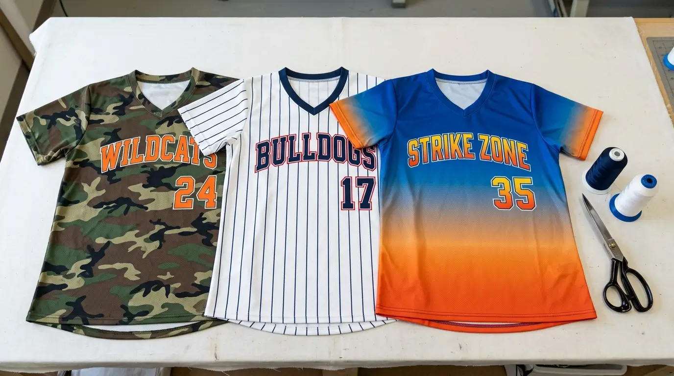 Camo pinstripe gradient custom slowpitch softball jerseys.