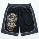 Custom biker streetball graphics basketball shorts front.