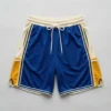 Custom blue, cream, yellow retro throwback basketball shorts front.