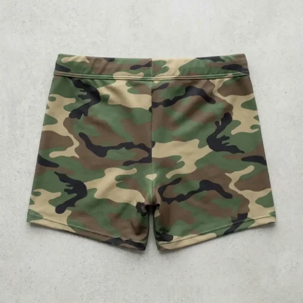Back view of custom camo booty shorts.