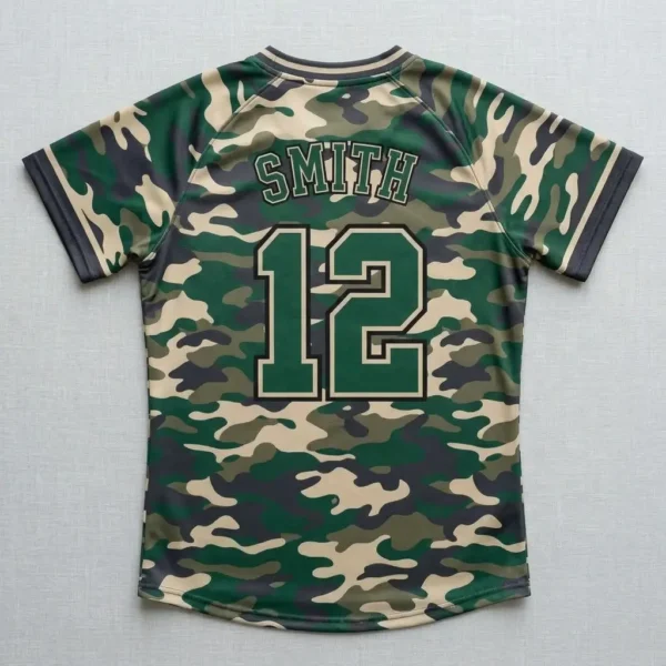 Custom camo slowpitch softball jersey back.