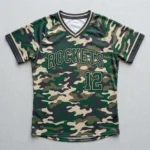 Custom camo slowpitch softball jersey front.