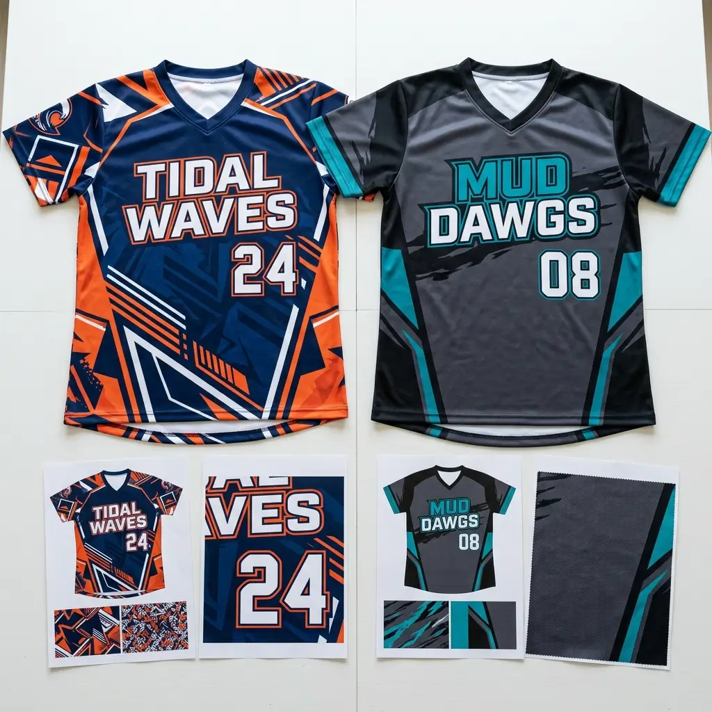 Custom designed sublimated slowpitch softball jerseys.