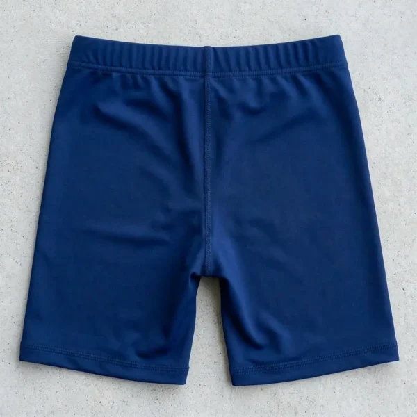 Back view of blue custom DTF printed booty shorts.