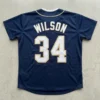 Custom embroidered full button slowpitch softball jersey back.