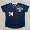 Custom embroidered full button slowpitch softball jersey front.