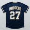 Custom navy two button tackle twill slowpitch softball jersey back.