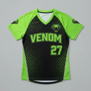 Custom neon green black slowpitch softball jersey front.