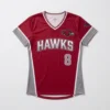 Custom red and gray slowpitch softball jersey front.