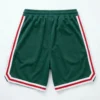 Custom green retro varsity basketball shorts back.