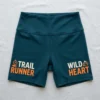 Front view of spandex custom screen-printed booty shorts.