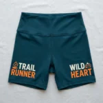 Front view of spandex custom screen-printed booty shorts.