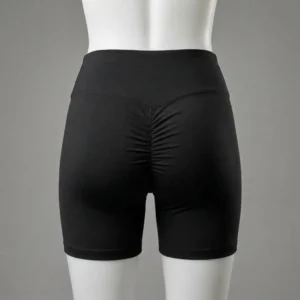 Back of custom scrunch butt seam booty shorts.