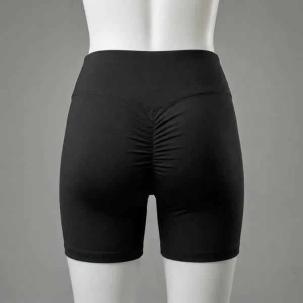 Back of custom scrunch butt seam booty shorts.