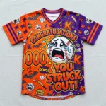 Custom strikeout slowpitch softball jersey front.