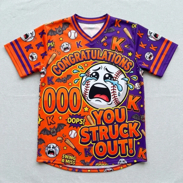 Custom strikeout slowpitch softball jersey front.