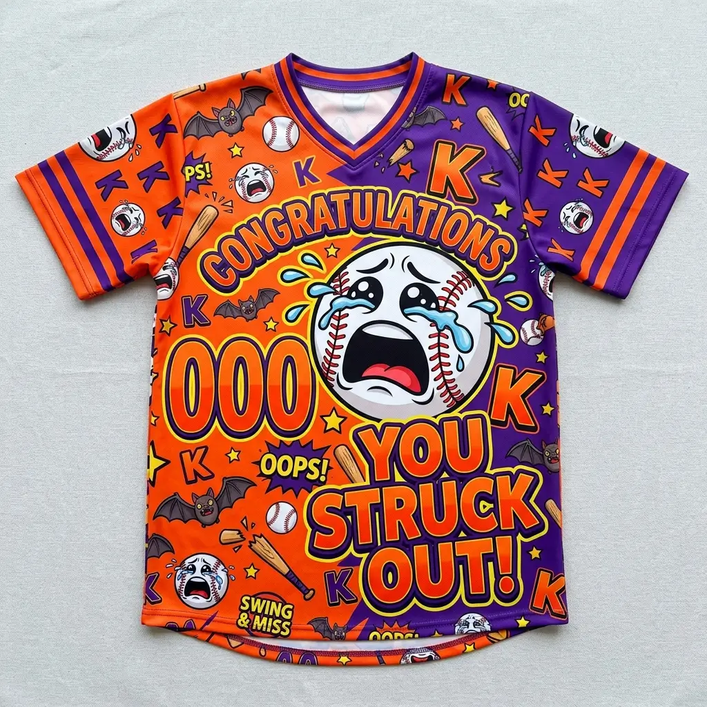 Custom strikeout slowpitch softball jersey front.